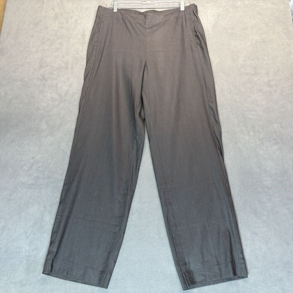 J Jill Size 14 Linen Stretch Pull On Pants Gray Elastic Waist Straight Leg